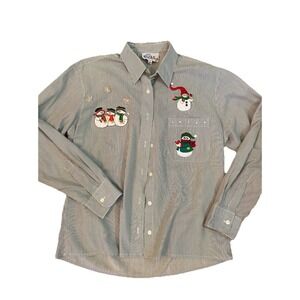 Y2k‎ VINTAGE Las Olas Shirt Sz S Christmas Grannycore Snowmen Whimsigoth